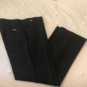 Dress pants with minimal gold details, straight leg, sits at natural waist